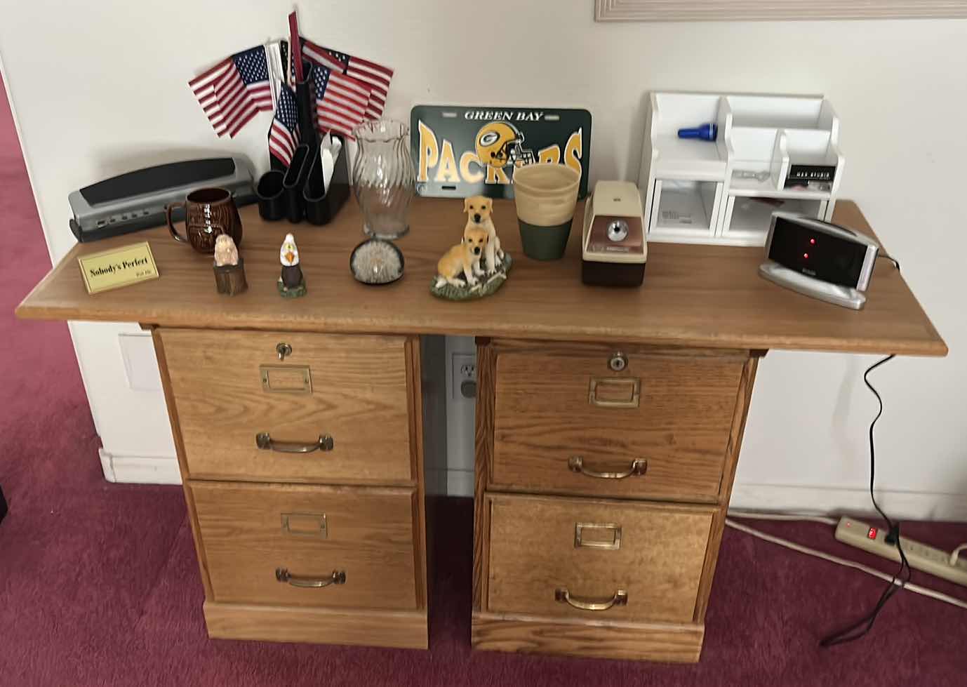 Photo 1 of 2 OAK FILE CABINETS WITH WOOD TOP AND OFFICE SUPPLIES & DECOR