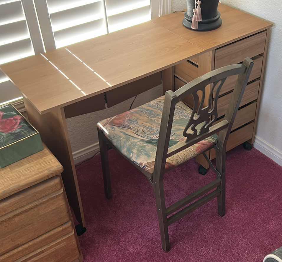 Photo 1 of SMALL VINTAGE SEWING/ CRAFT DESK WITH CHAIR (AND CONTENTS) 43 1/2“ x 15 1/2“ x 28 1/2“