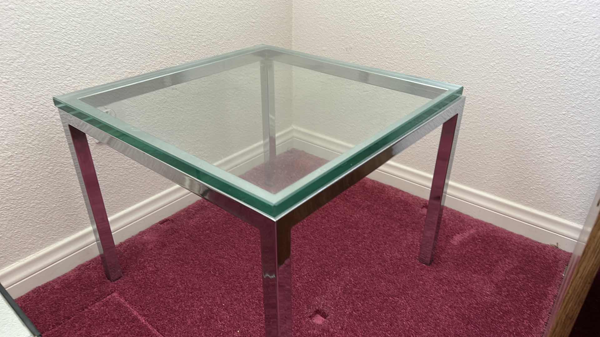 Photo 3 of 3/4” THICK GLASS TOPPED CHROME TABLE 20“ x 16“