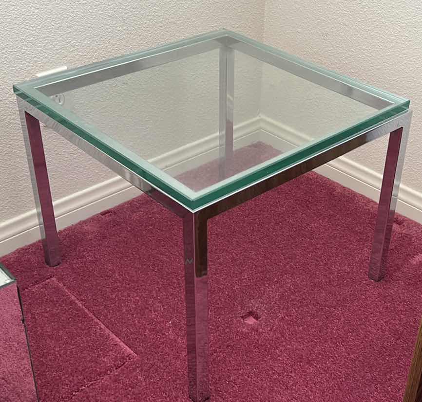 Photo 1 of 3/4” THICK GLASS TOPPED CHROME TABLE 20“ x 16“