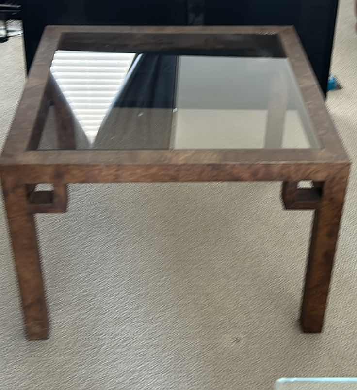 Photo 1 of WOOD COFFEE TABLE WITH GLASS INSERT 29 1/2” x 29 1/2” x 21”