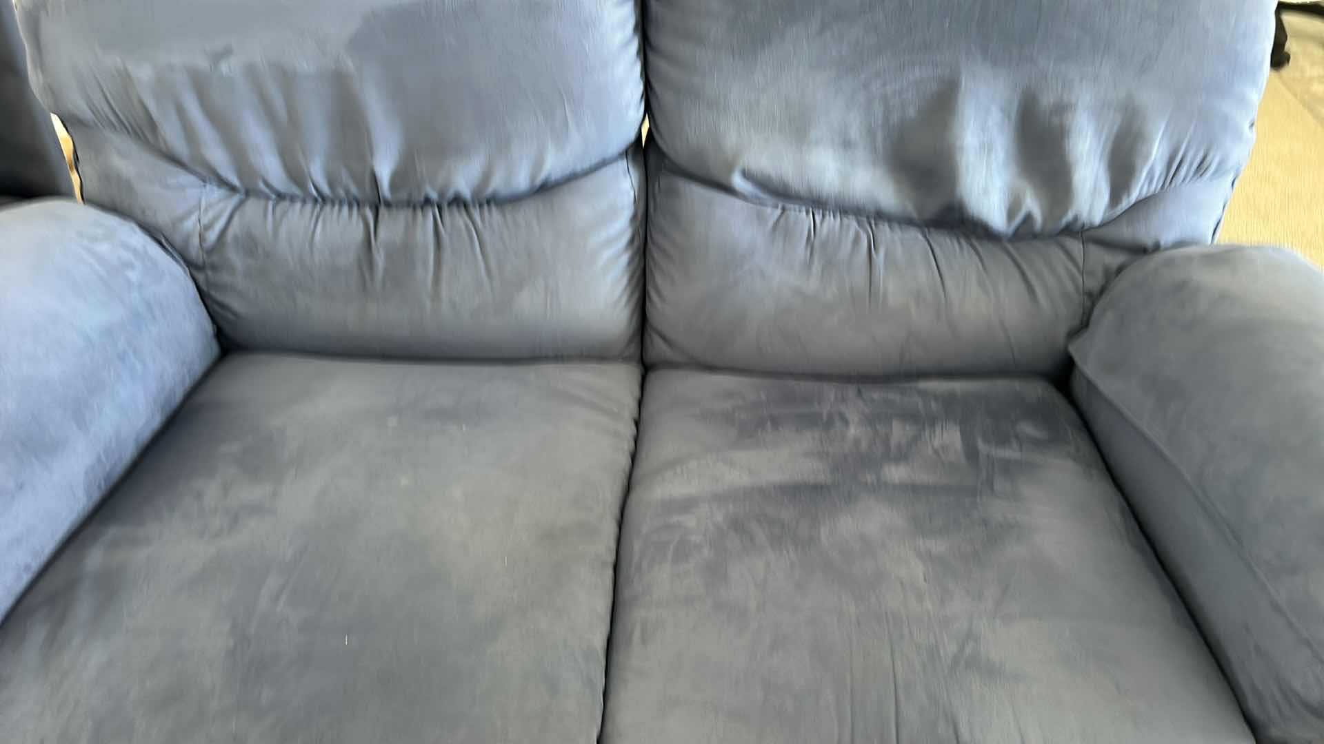 Photo 2 of BLUE SOFT VELVET LA-Z-BOY DOUBLE RECLINER LOVESEAT