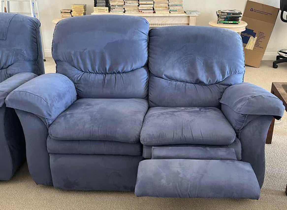 Photo 4 of BLUE SOFT VELVET LA-Z-BOY DOUBLE RECLINER LOVESEAT