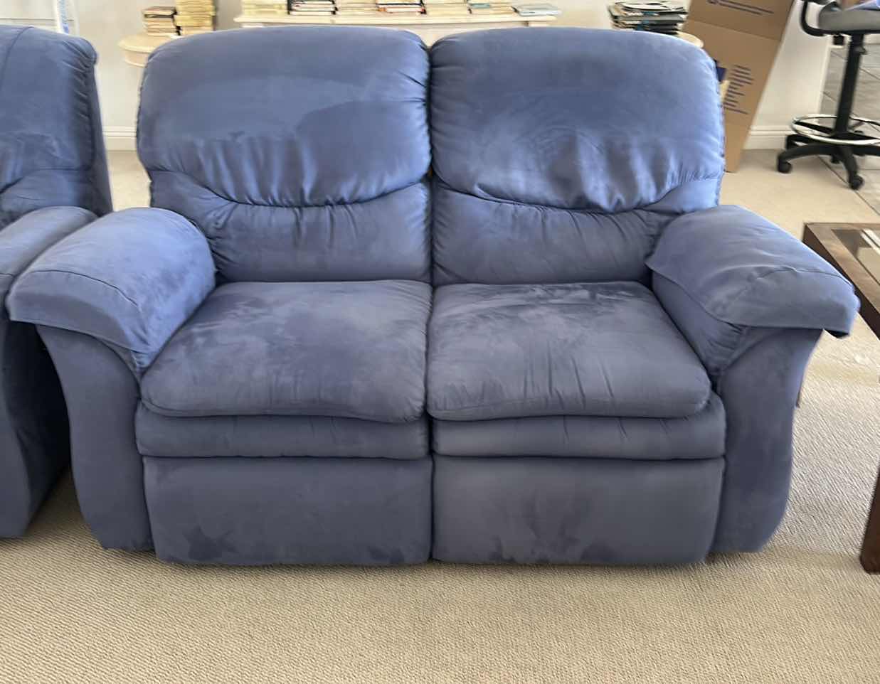 Photo 1 of BLUE SOFT VELVET LA-Z-BOY DOUBLE RECLINER LOVESEAT