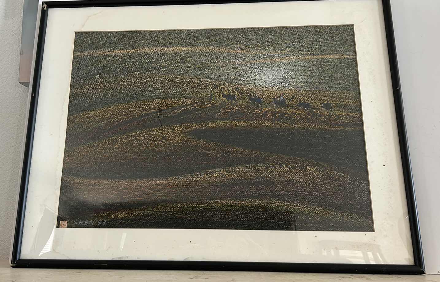 Photo 1 of FRAMED "CAMELS IN DESERT" SIGNED ARTWORK  37” x 28”