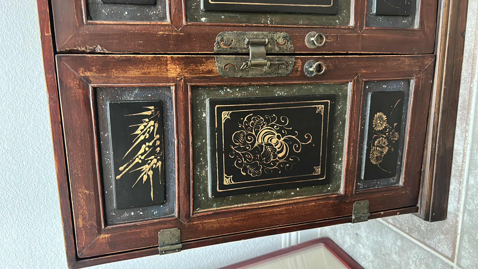 Photo 5 of ANTIQUE CHINESE CABINET W BRASS HARDWARE  23“ x 16“ x 24 1/2“