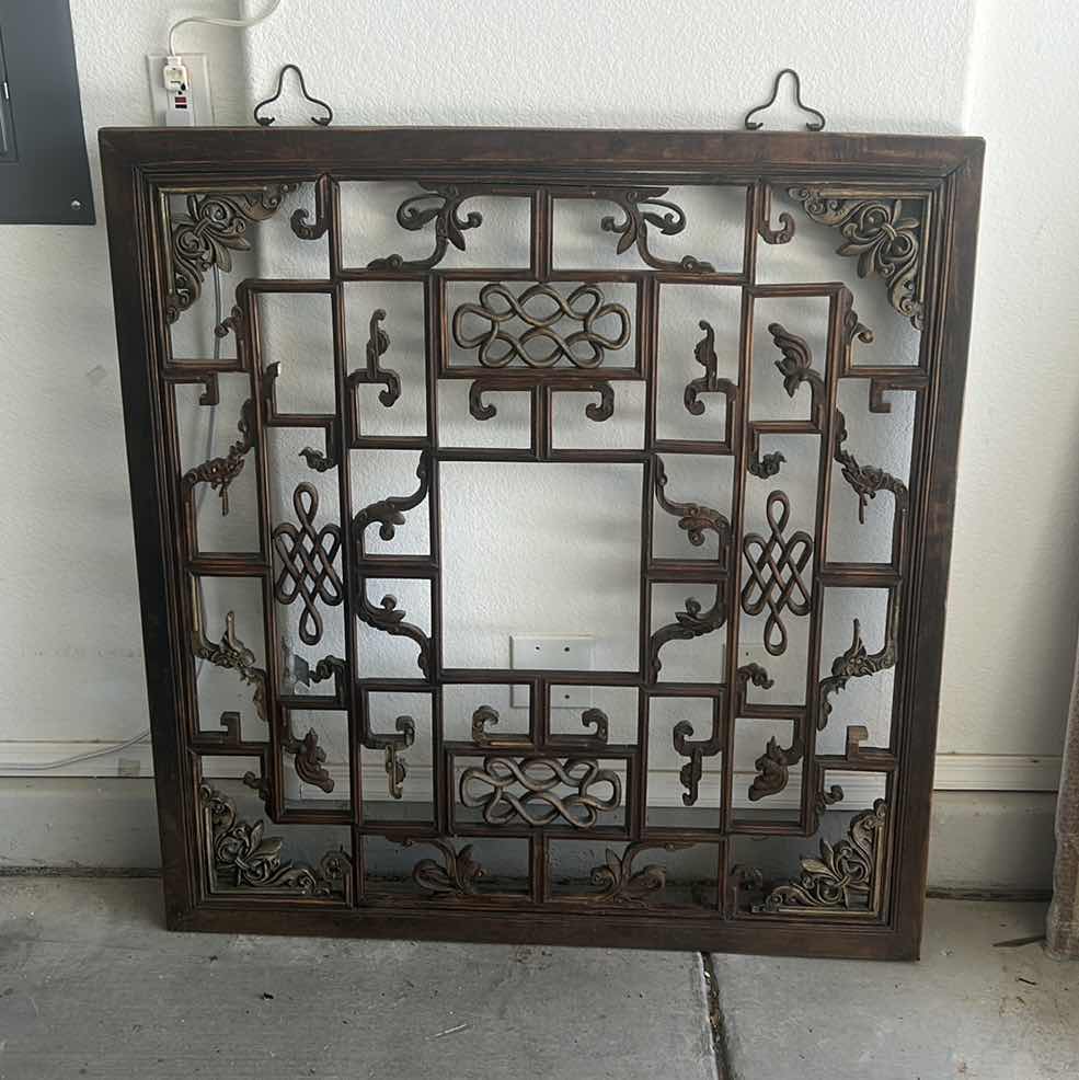 Photo 13 of ANTIQUE CHINESE CARVED WOOD WINDOW LATTICE PANEL 44 3/4 inch x 47.25”