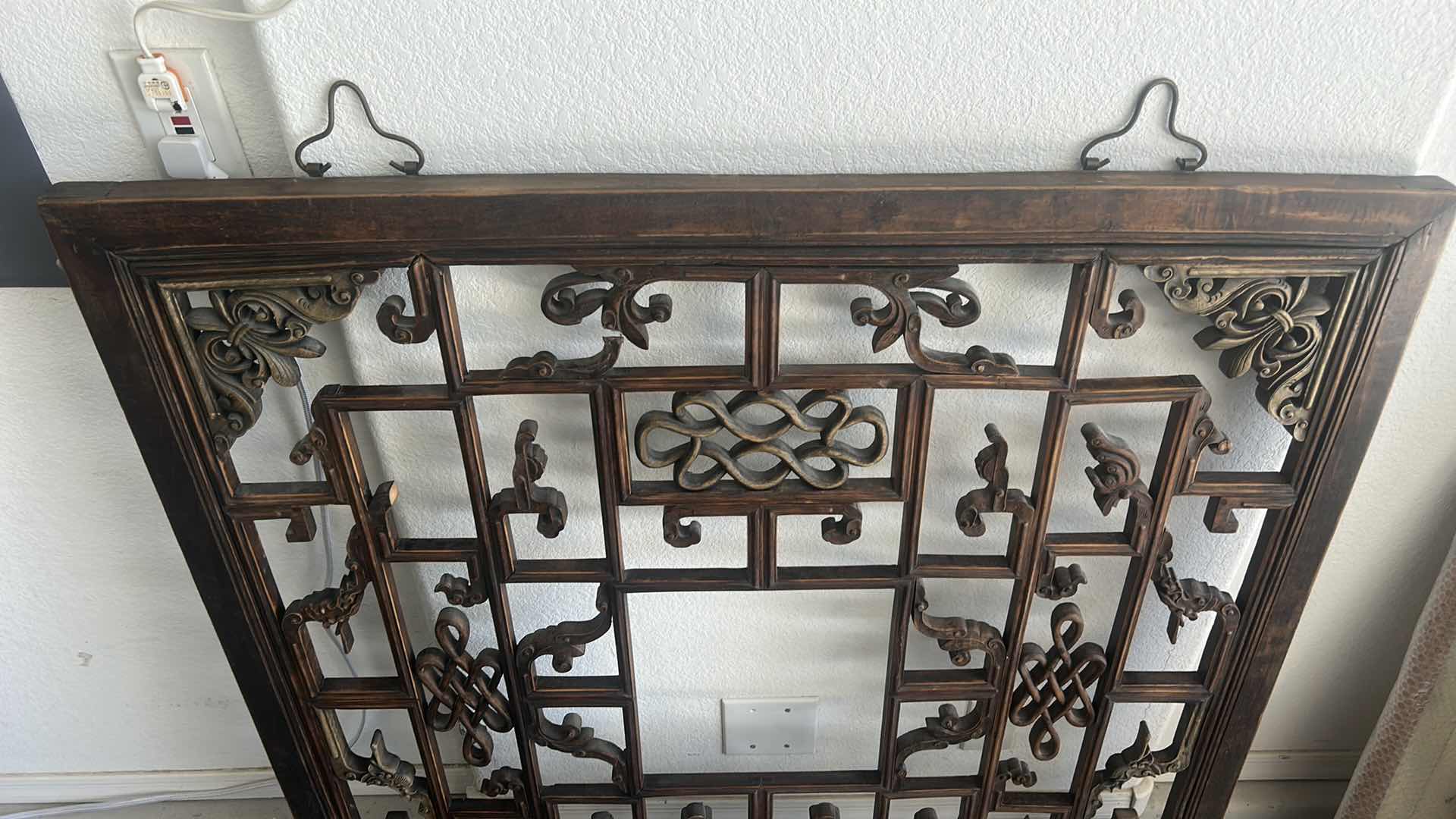 Photo 4 of ANTIQUE CHINESE CARVED WOOD WINDOW LATTICE PANEL 44 3/4 inch x 47.25”