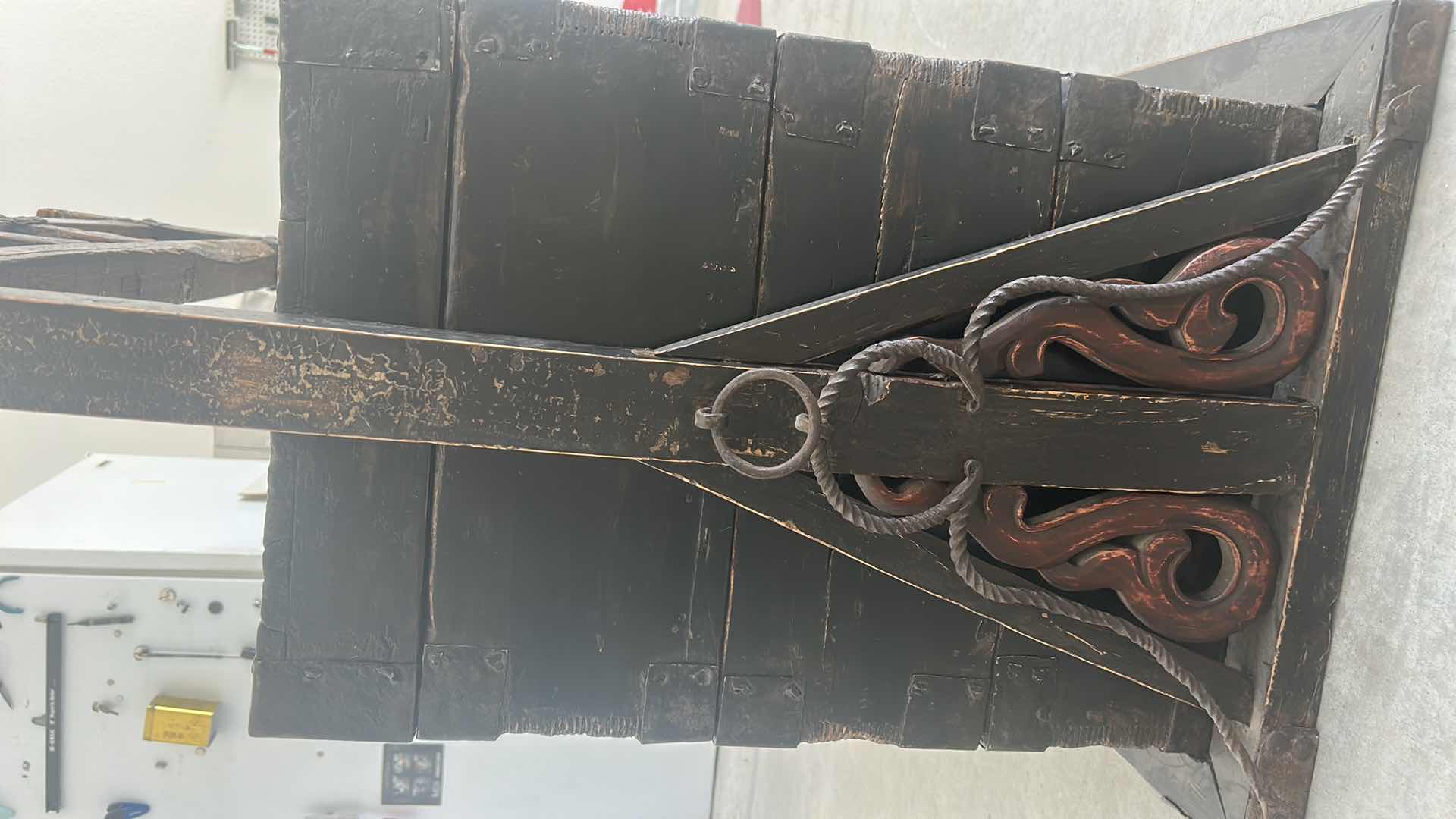 Photo 8 of CHINESE ANTIQUE (POSSIBLY MING DYNASTY) SCHOLARS LUGGAGE WITH METAL HARDWARE  3’ x 20 1/2” x 42”