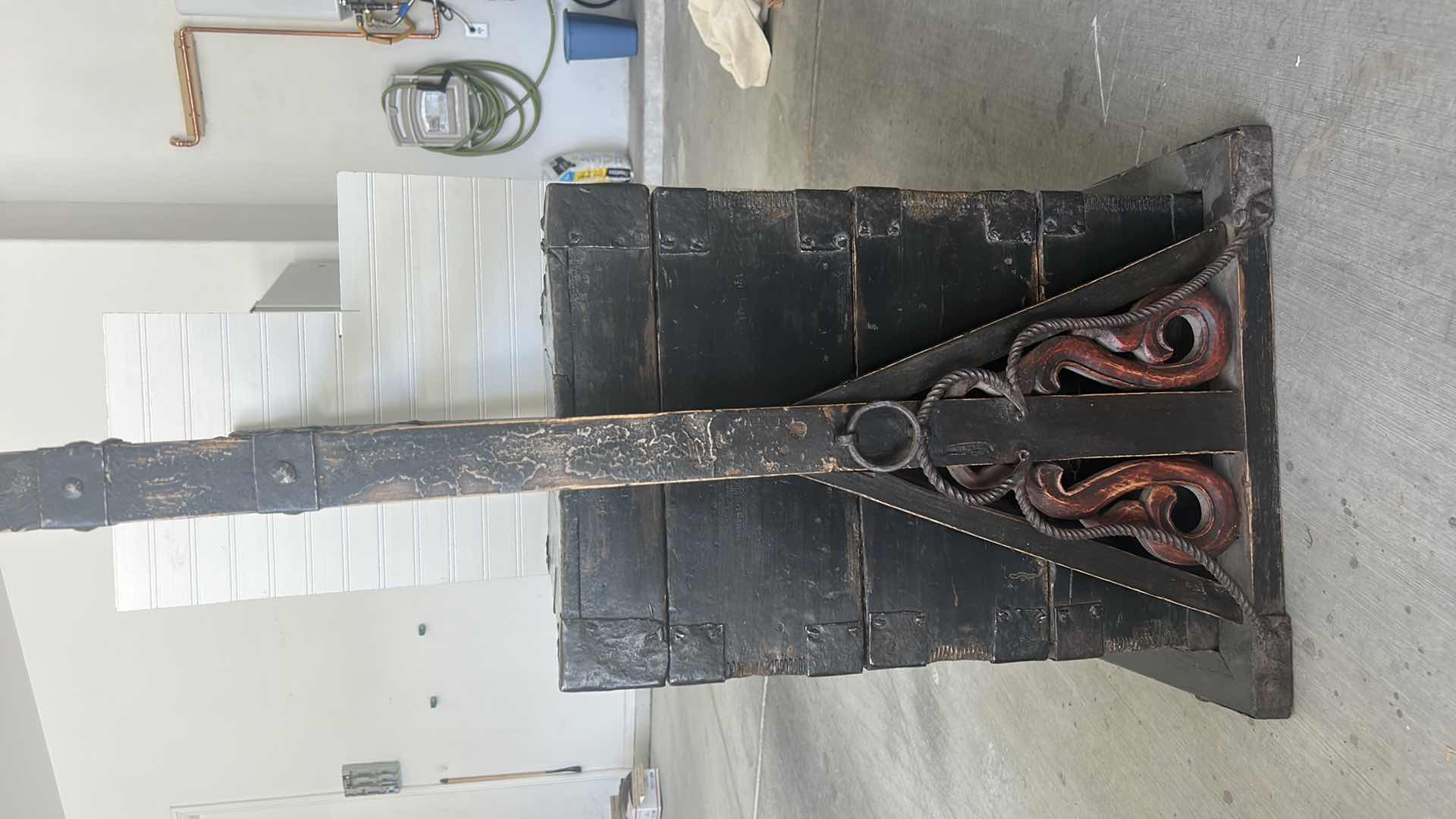 Photo 2 of CHINESE ANTIQUE (POSSIBLY MING DYNASTY) SCHOLARS LUGGAGE WITH METAL HARDWARE  3’ x 20 1/2” x 42”