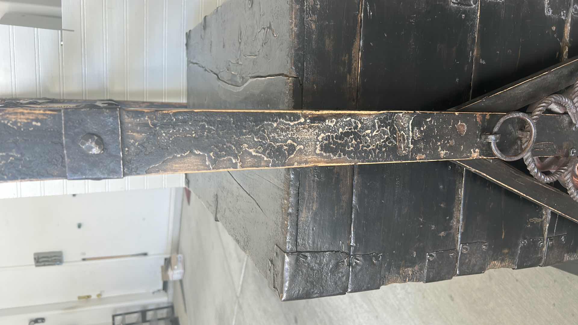 Photo 3 of CHINESE ANTIQUE (POSSIBLY MING DYNASTY) SCHOLARS LUGGAGE WITH METAL HARDWARE  3’ x 20 1/2” x 42”