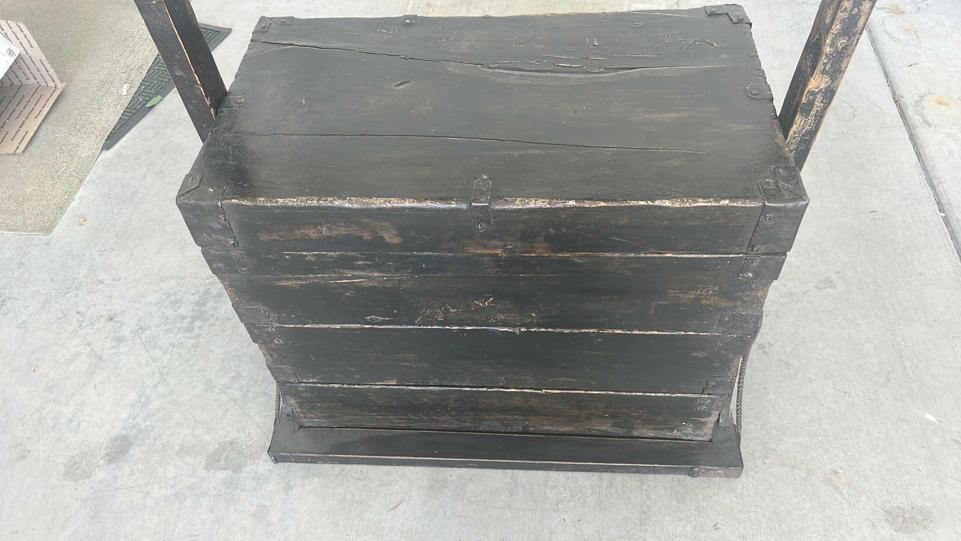 Photo 7 of CHINESE ANTIQUE (POSSIBLY MING DYNASTY) SCHOLARS LUGGAGE WITH METAL HARDWARE  3’ x 20 1/2” x 42”