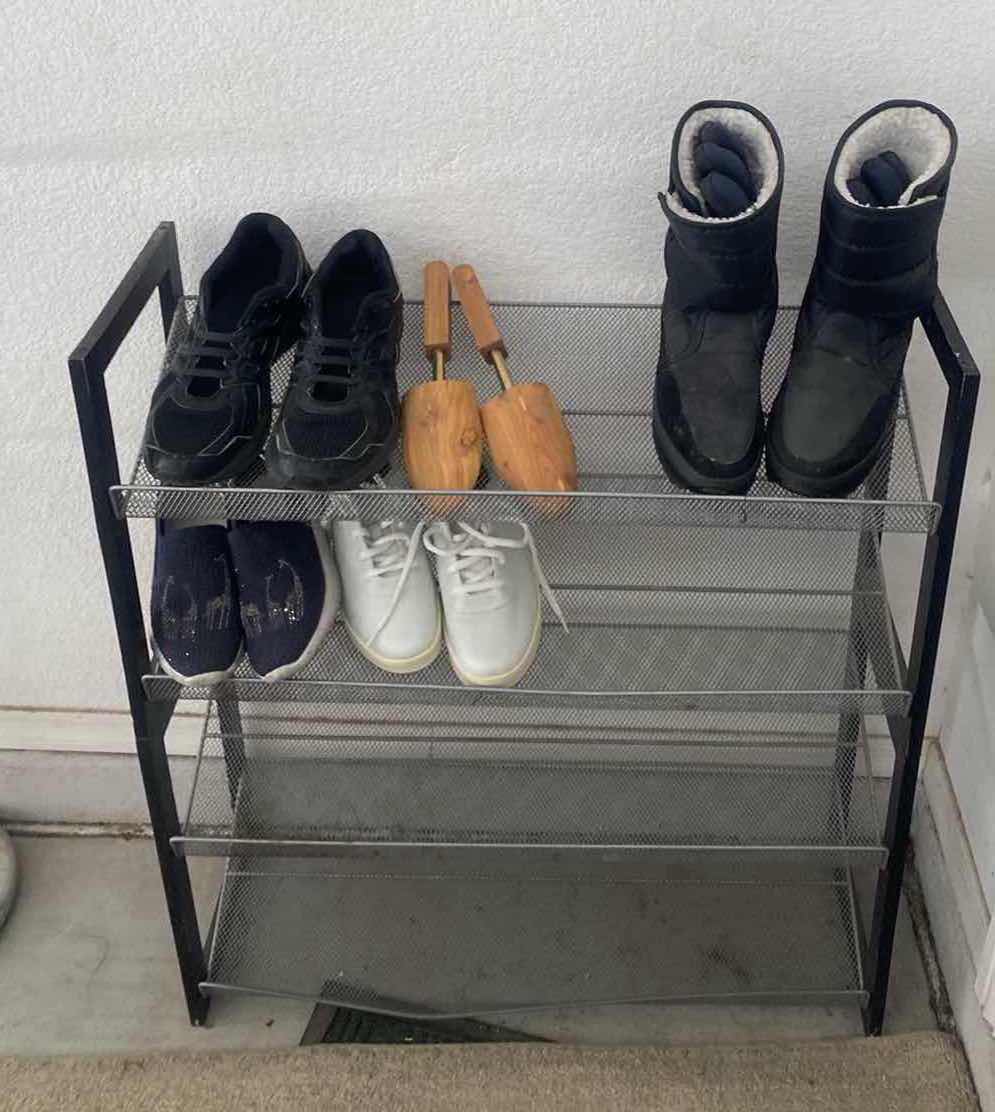 Photo 1 of SHOE RACK WITH SHOES SIZES 9, 8 and 7 RACK 29 and one 10” x 33 1/2”