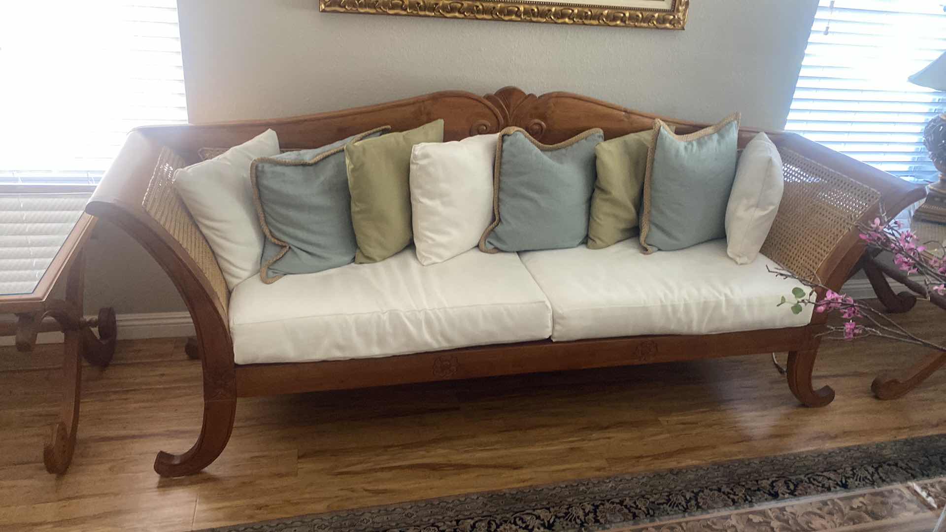 Photo 2 of 99” X 25 1/2” X 34” CUSTOM MADE SOFA WOOD AND CANE BACK FROM BALI INDONESIA