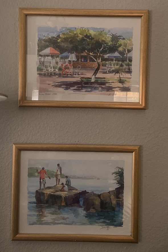 Photo 1 of 2 - FRAMED WATERCOLORS SEASIDE SIGNED ARTWORK 16 1/2” x 13”