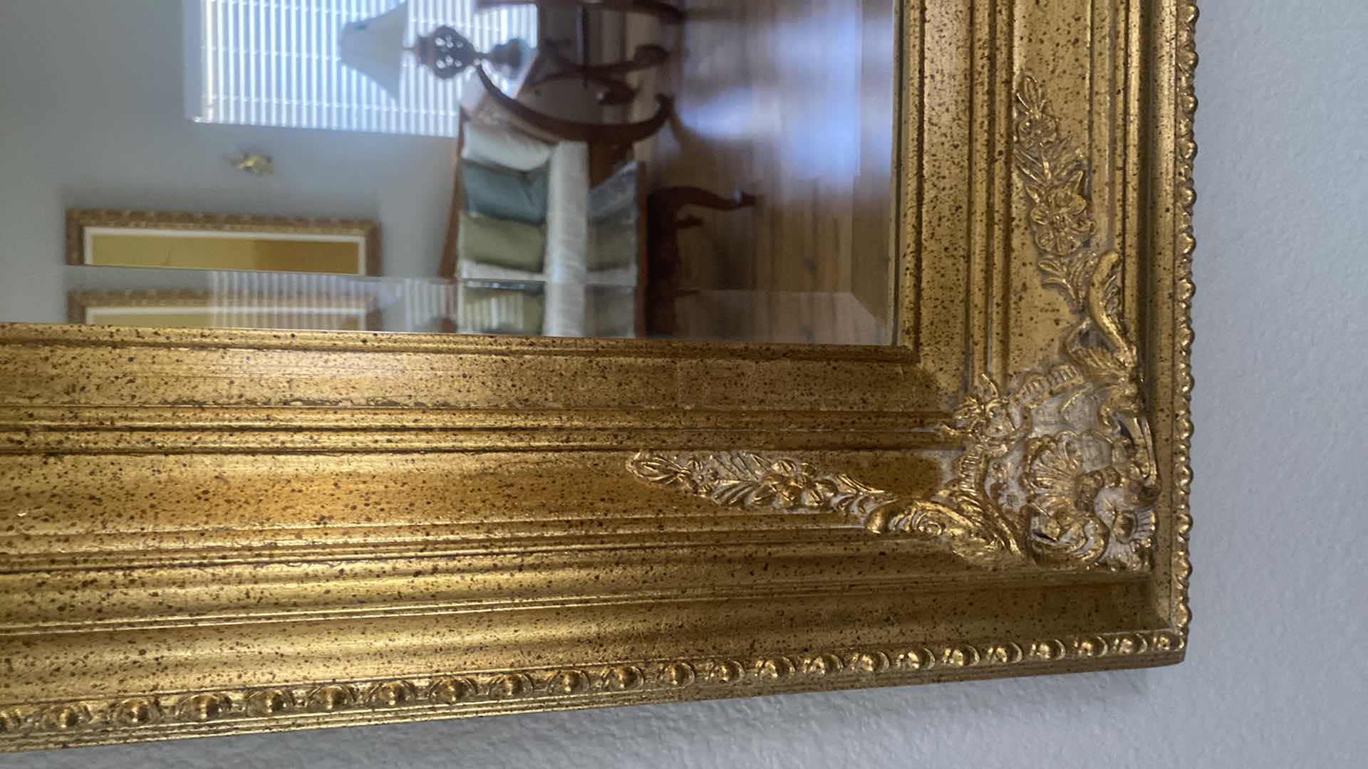 Photo 2 of FRAMED ORNATE GOLD RESIN MIRROR WITH BEVELED GLASS 45” X 57”