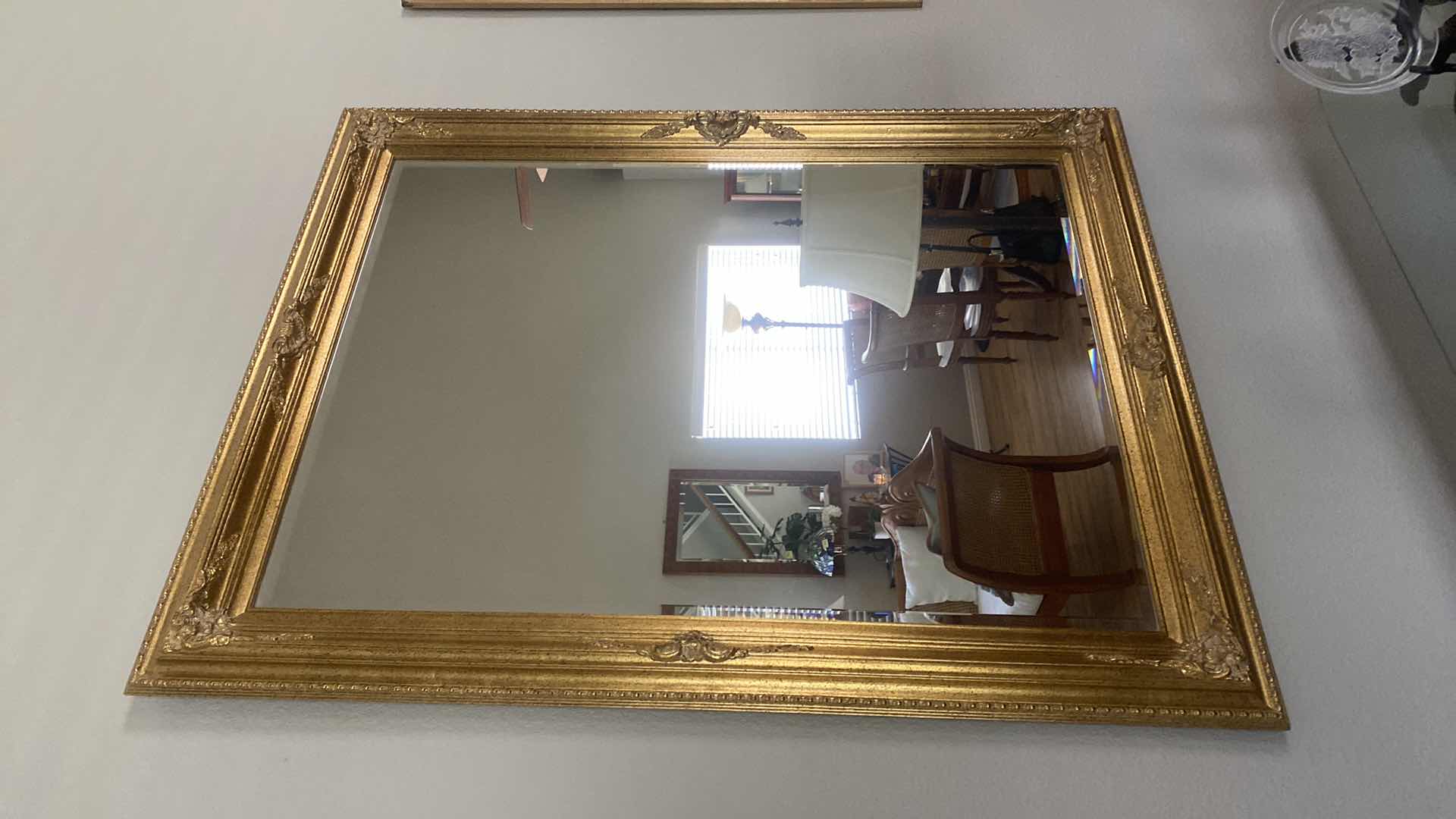 Photo 3 of FRAMED ORNATE GOLD RESIN MIRROR WITH BEVELED GLASS 45” X 57”