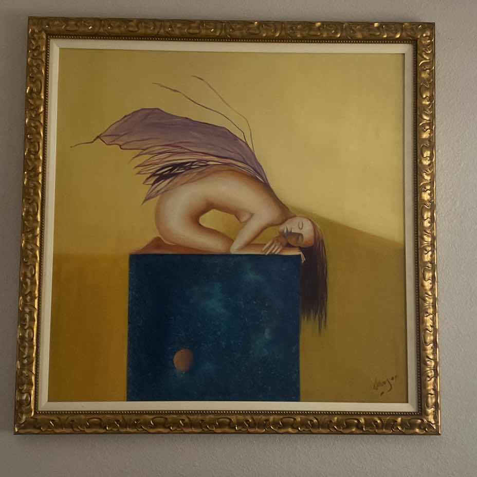 Photo 1 of FRAMED GOLD WOOD WOMAN ON CANVAS PAINTING SIGNED ARTWORK 52“ x 52“