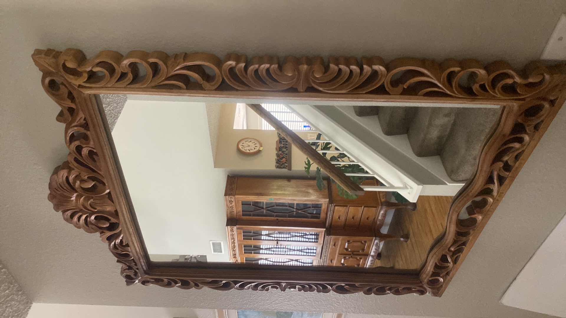 Photo 2 of HAND CARVED WIOD FRAMED MIRROR 30” x 39”