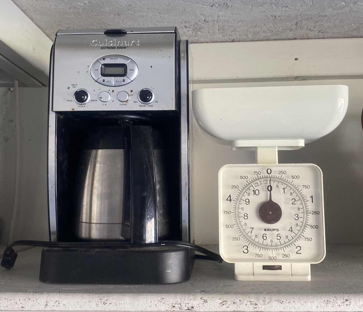 Photo 1 of SHELF IN GARAGE - CUISINART COFFEE MAKER - REQUIRES CLEANING & FOOD SCALE