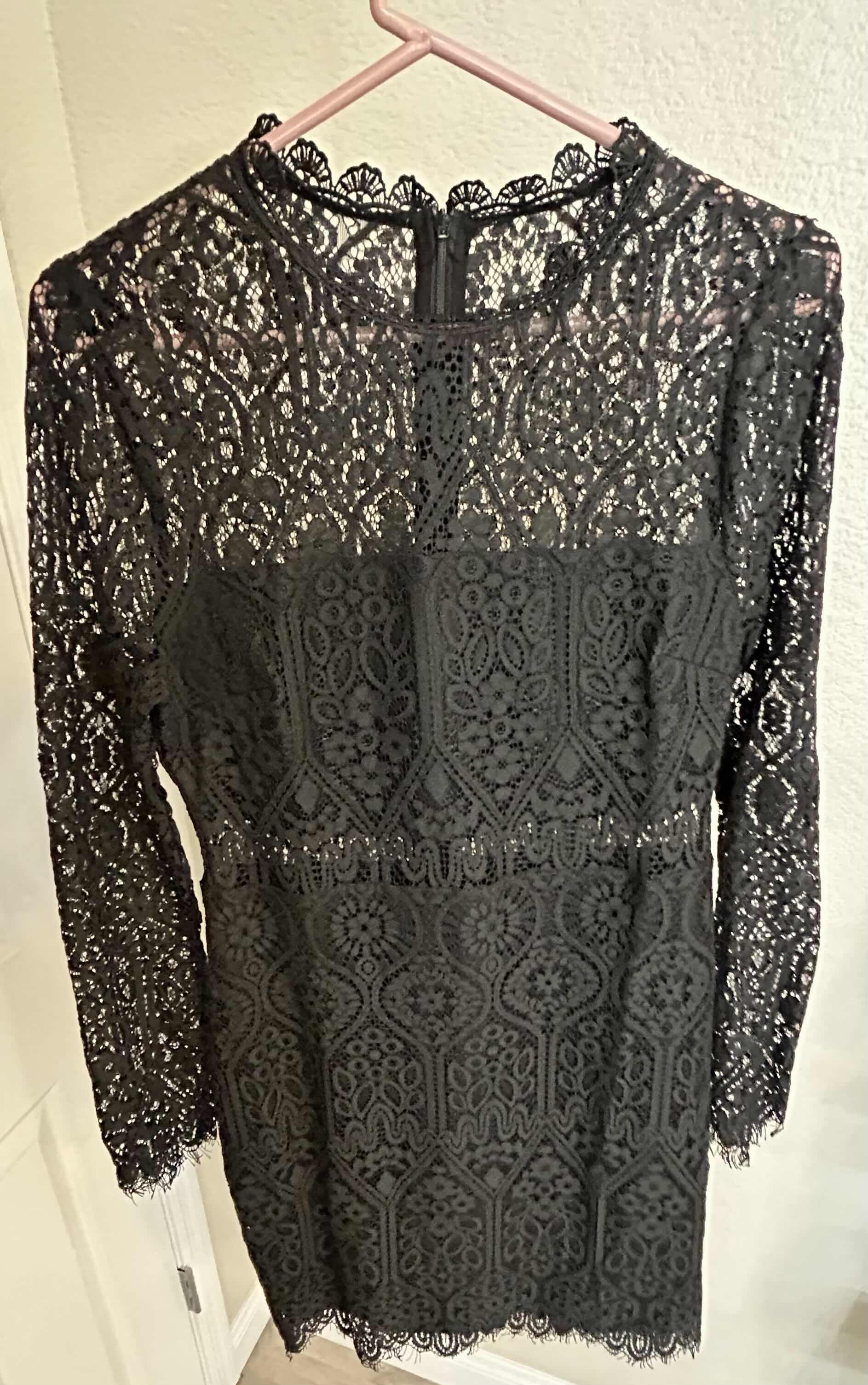 Photo 4 of WOMENS BRAND NEW LONG SLEEVE BLACK LACE DRESS WITH TAG, SIZE MED CHEST 36” WAIST 28”