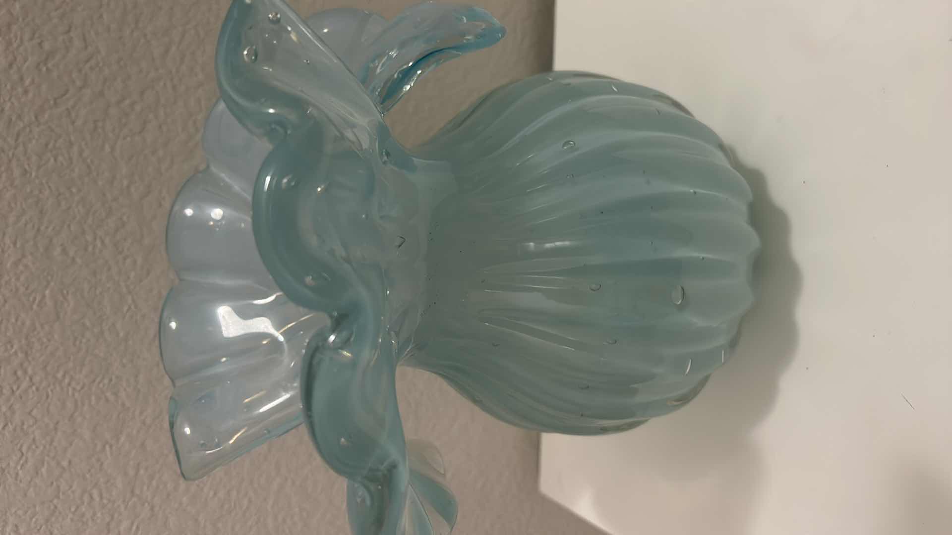 Photo 4 of LIGHT MILKY BLUE BLOWN ART GLASS VASE H9.25”