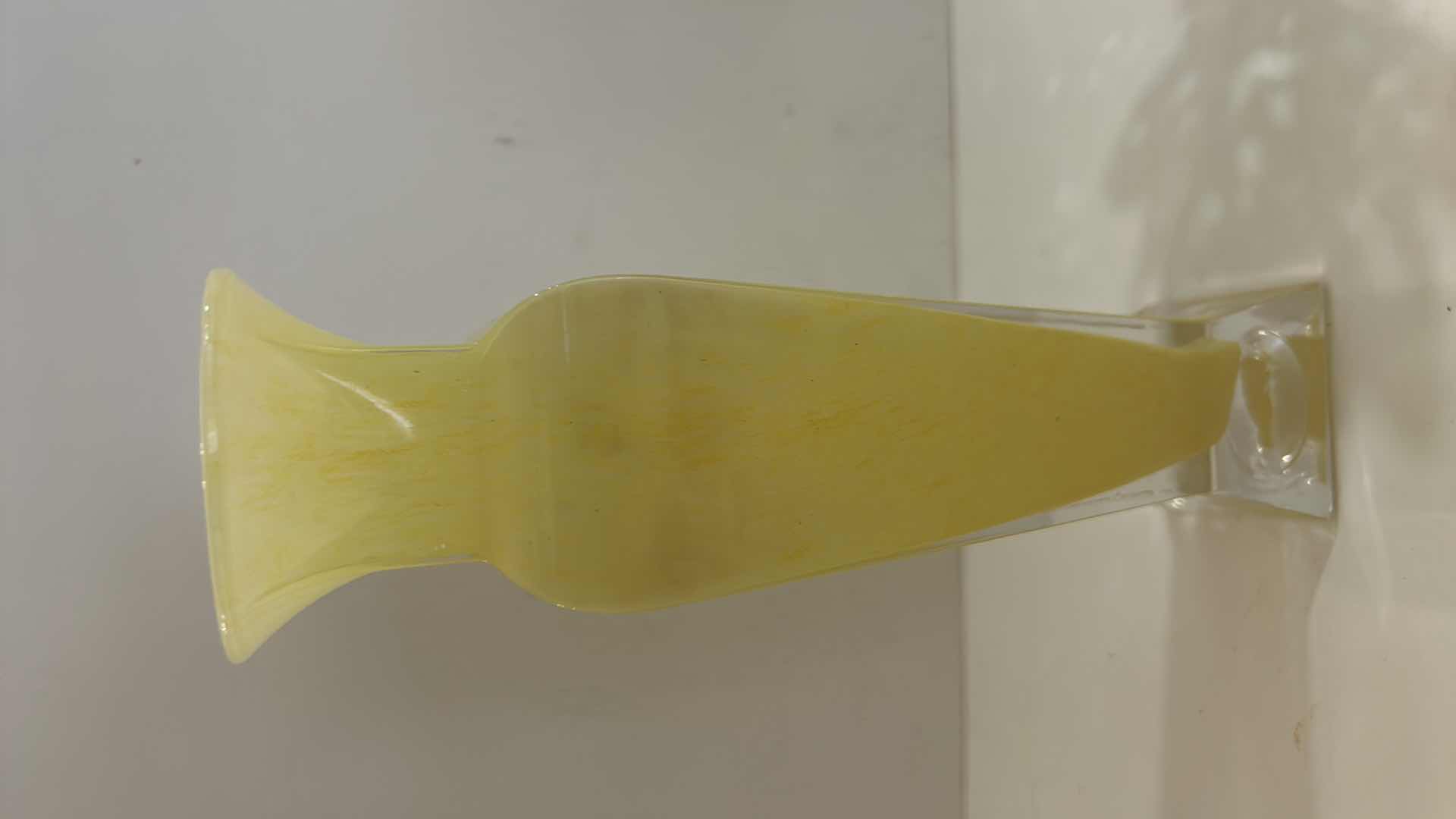 Photo 2 of MURANO YELLOW MILK GLASS VASE 8.25” AND CRYSTAL FLOWER CANDLE HOLDER H5.25”