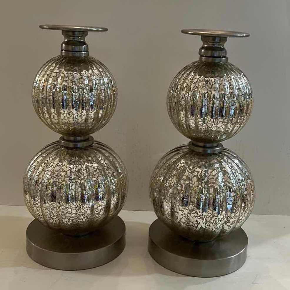 Photo 1 of 2 - 12” SILVER CANDLE HOLDERS MADE FROM LAMP BASES