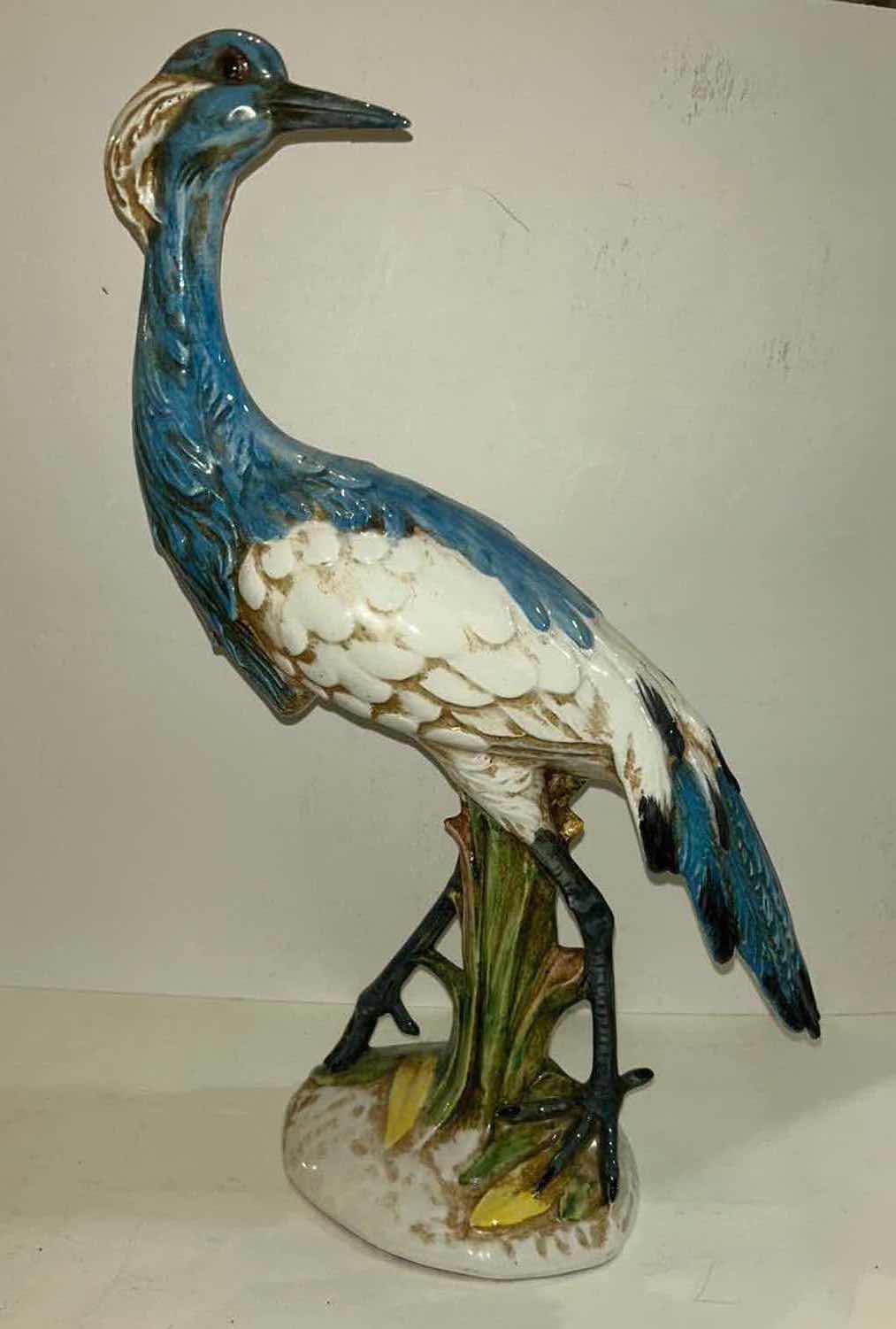 Photo 2 of BLUE AND WHITE PORCELAIN BIRD STATUE H18.5”