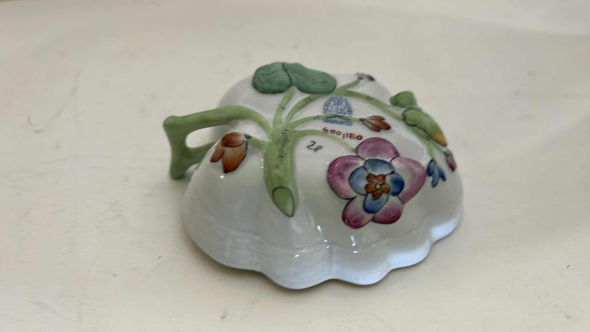 Photo 3 of HEREND HUNGARY PORCELAIN NUMBERED HAND-PAINTED DISH 4” x 1 1/2”