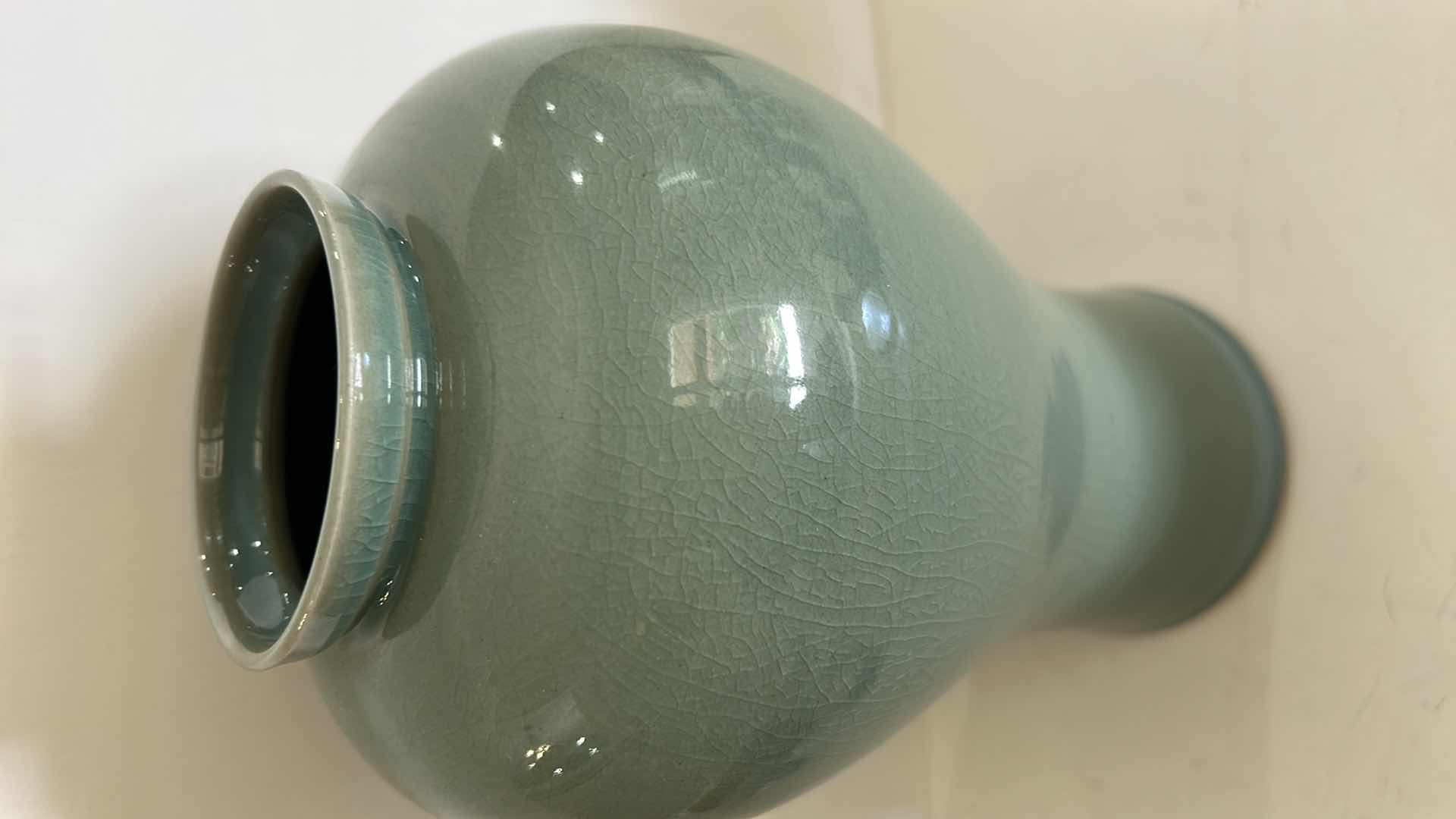 Photo 2 of KOREAN CELADON CRACKLE VASE H10.5”