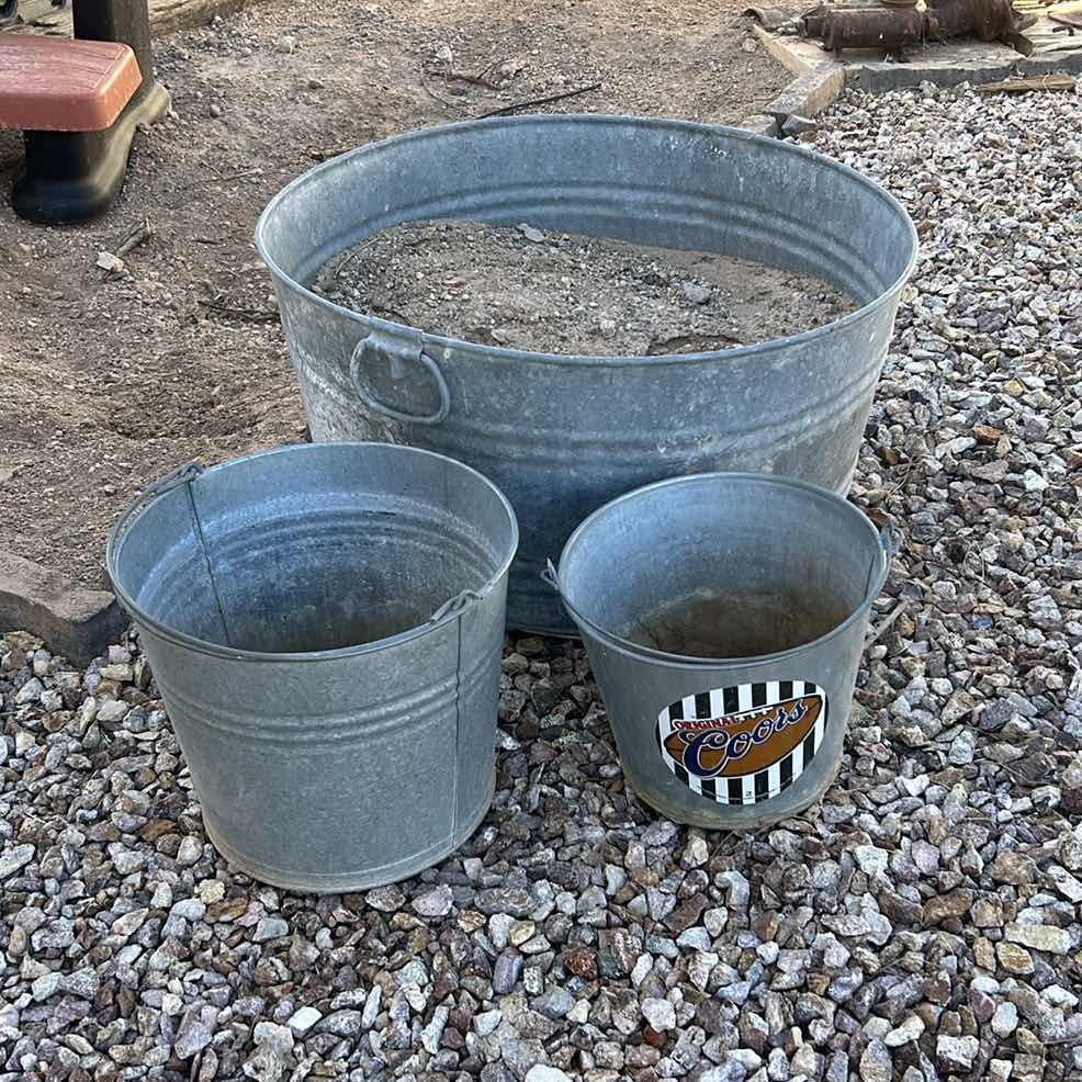 Photo 1 of 3 METAL BUCKETS ( LARGEST 22” x 11”)