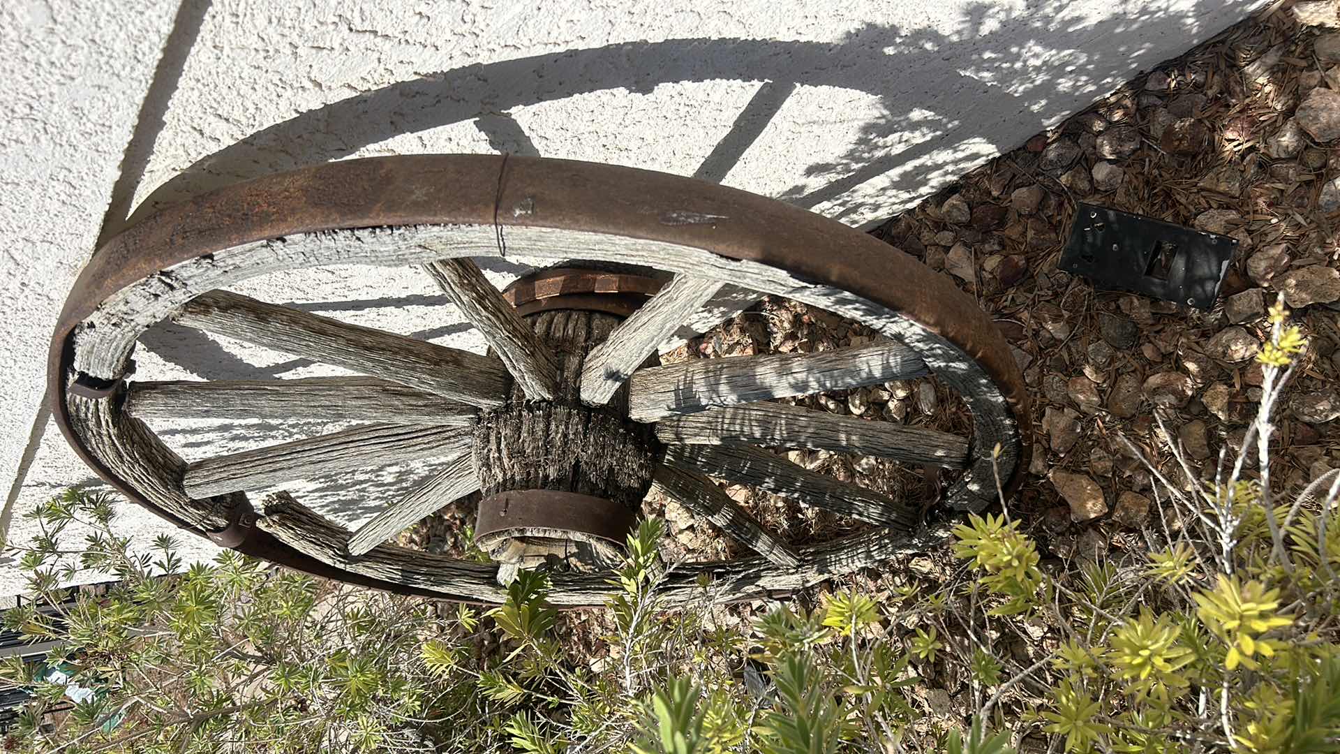 Photo 2 of ANTIQUE WOOD SND FORGED BRONZE WAGON WHEEL 42”