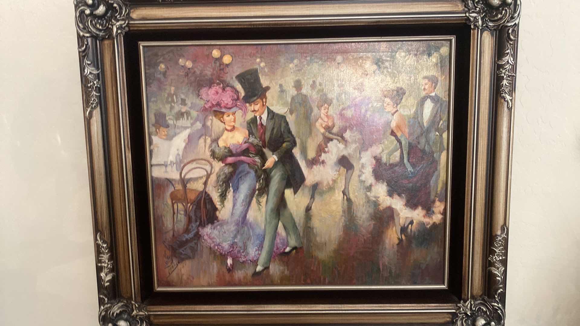 Photo 2 of FRAMED MIGUEL PAMIES LATE 19th CENTURY MIXED MEDIA OIL ON CANVAS PARIS SCENE SIGNED ORIGINAL ARTWORK UNFRAMED 20” x 24”, FRAMED 32” x 27”. ESTIMATED VALUE FROM 1983 $950