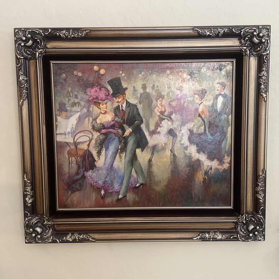 Photo 1 of FRAMED MIGUEL PAMIES LATE 19th CENTURY MIXED MEDIA OIL ON CANVAS PARIS SCENE SIGNED ORIGINAL ARTWORK UNFRAMED 20” x 24”, FRAMED 32” x 27”. ESTIMATED VALUE FROM 1983 $950