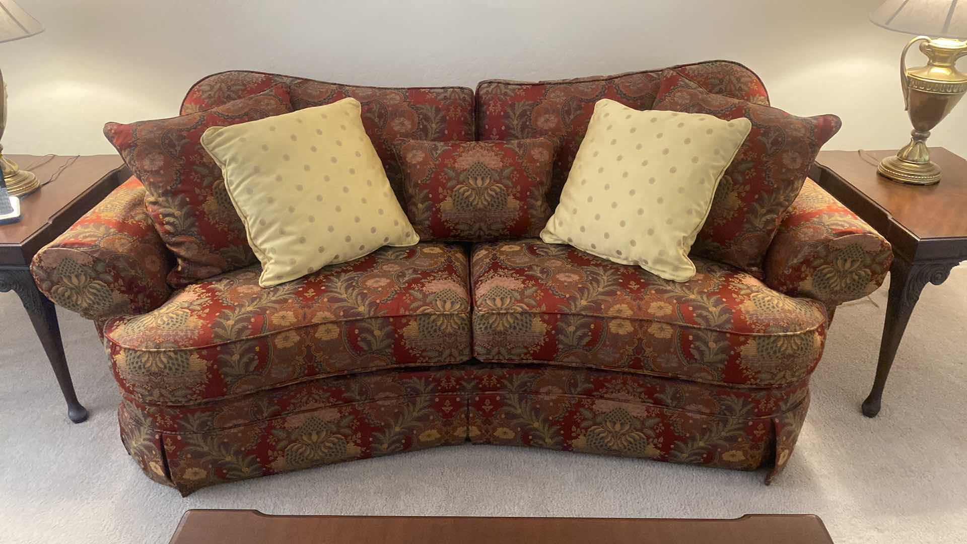 Photo 1 of 90” ETHAN  ALLEN  RED FLORENTINE  SOFA WITH PILLOWS WITH RECIEPT 