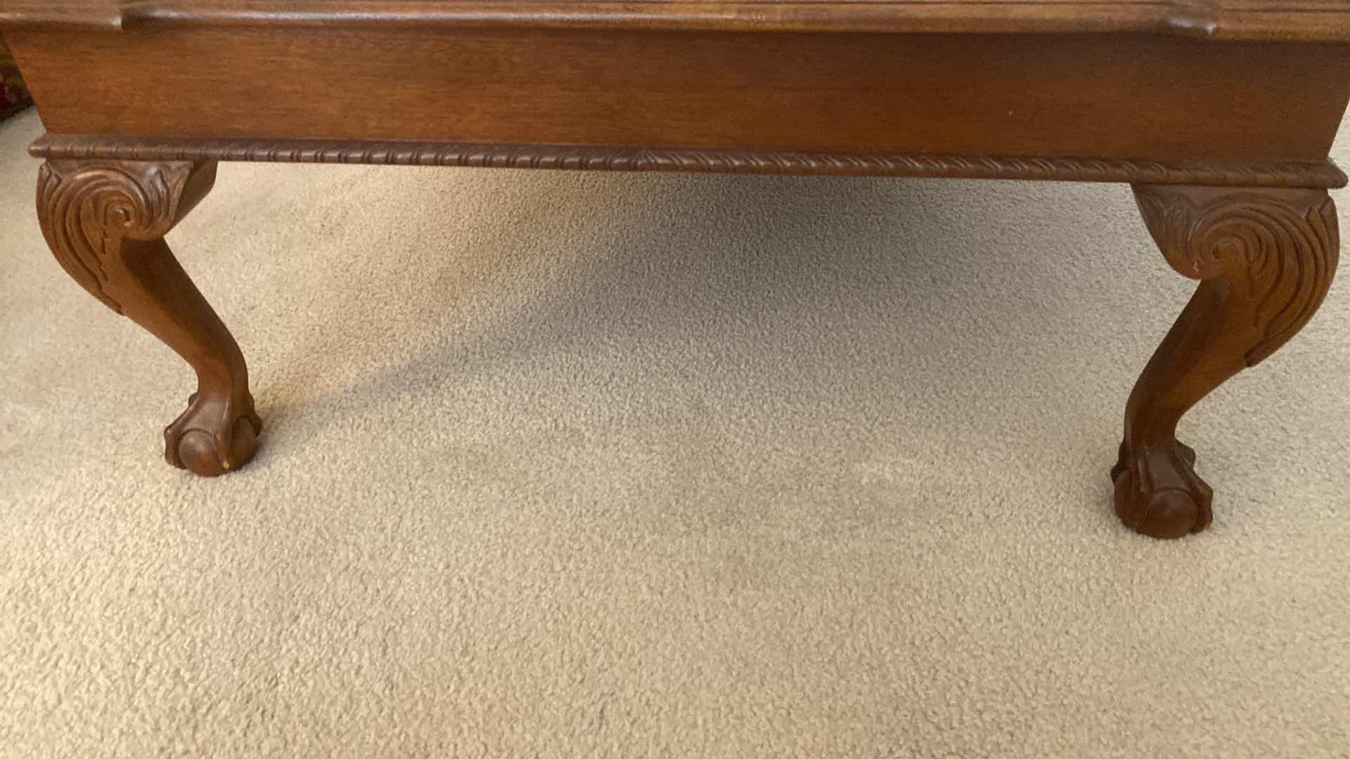 Photo 4 of ETHAN ALLEN MAHOGANY BALL & CLAW COCKTAIL TABLE 48” x 35 1/2” x 17” RECIEPT