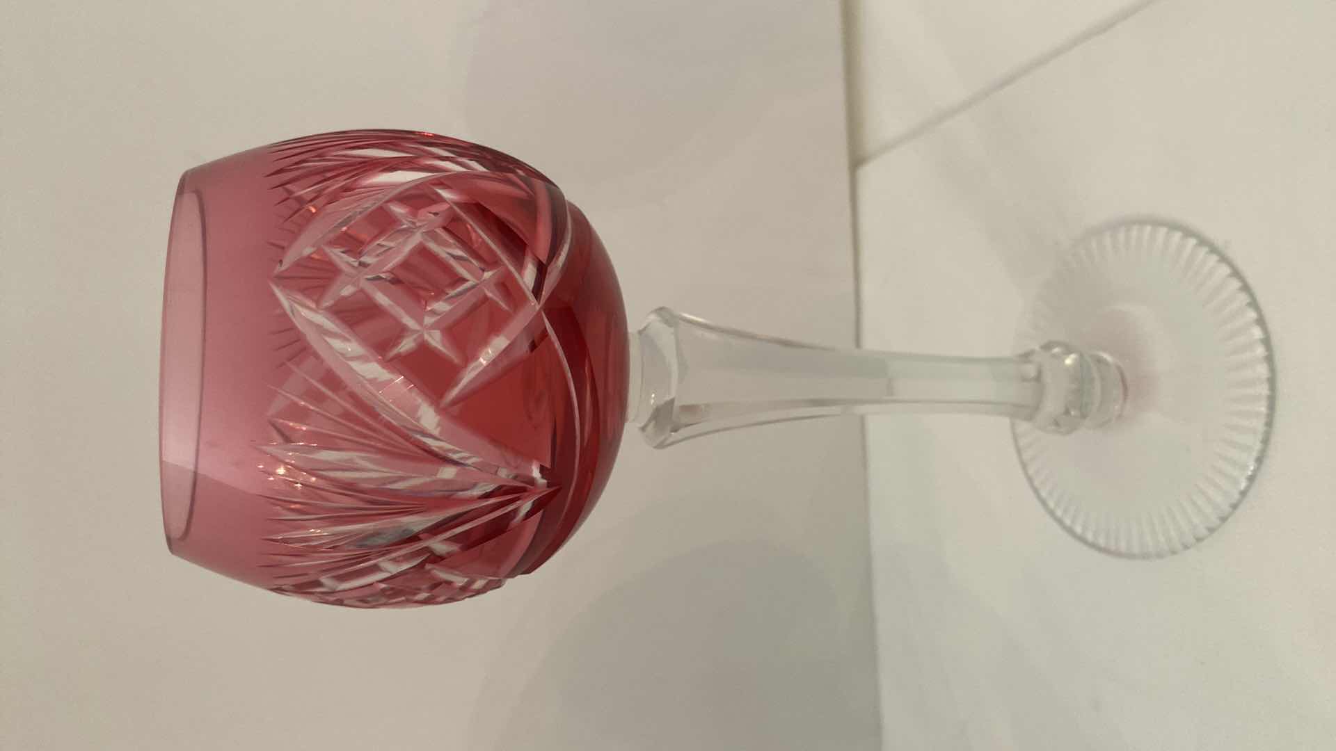 Photo 2 of VINTAGE CRANBERRY PINK CRYSTAL  WINE GLASS