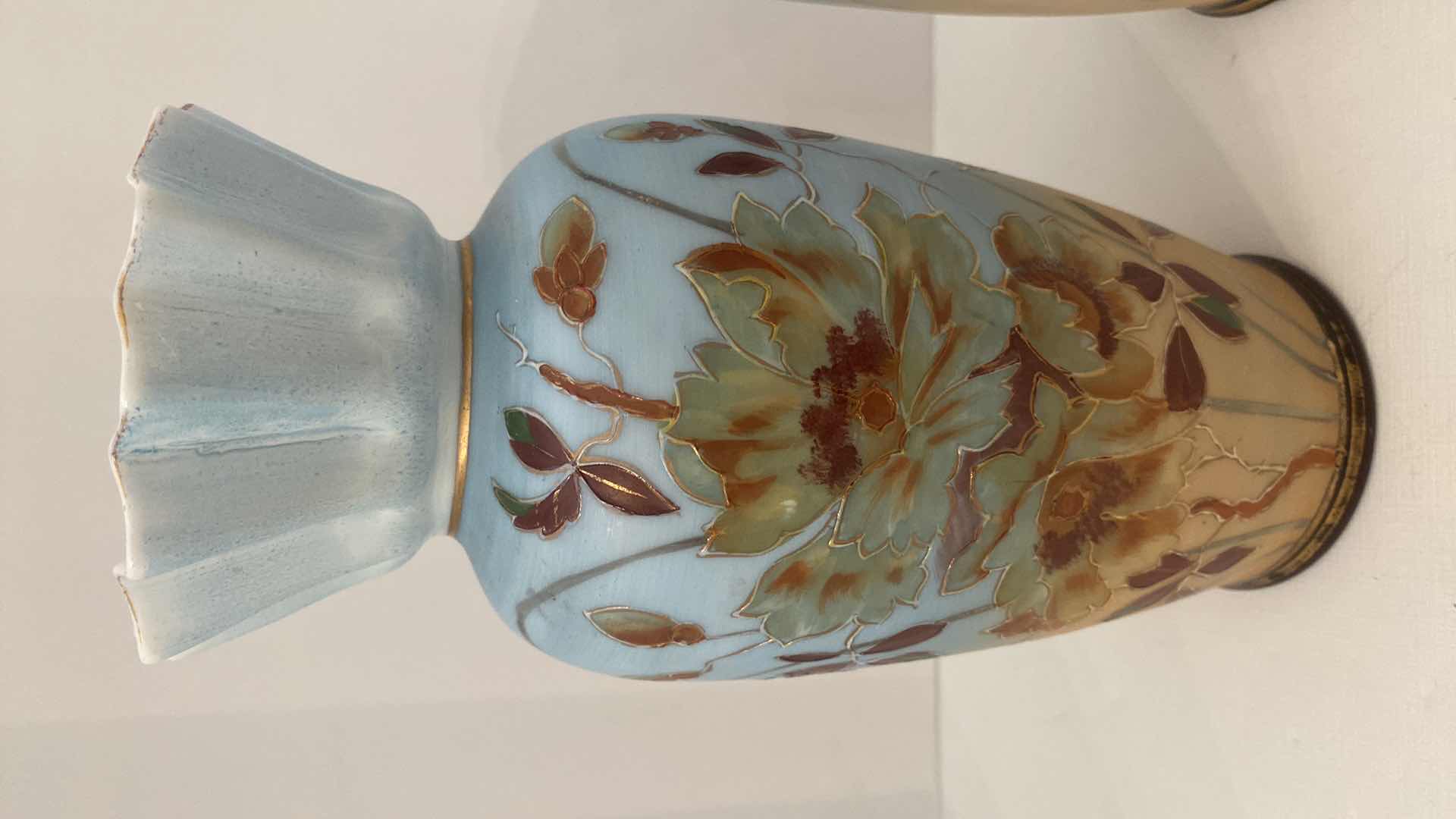 Photo 2 of Pair of Antique Hand Painted Floral Bristol Glass Vase - 12 1/2”