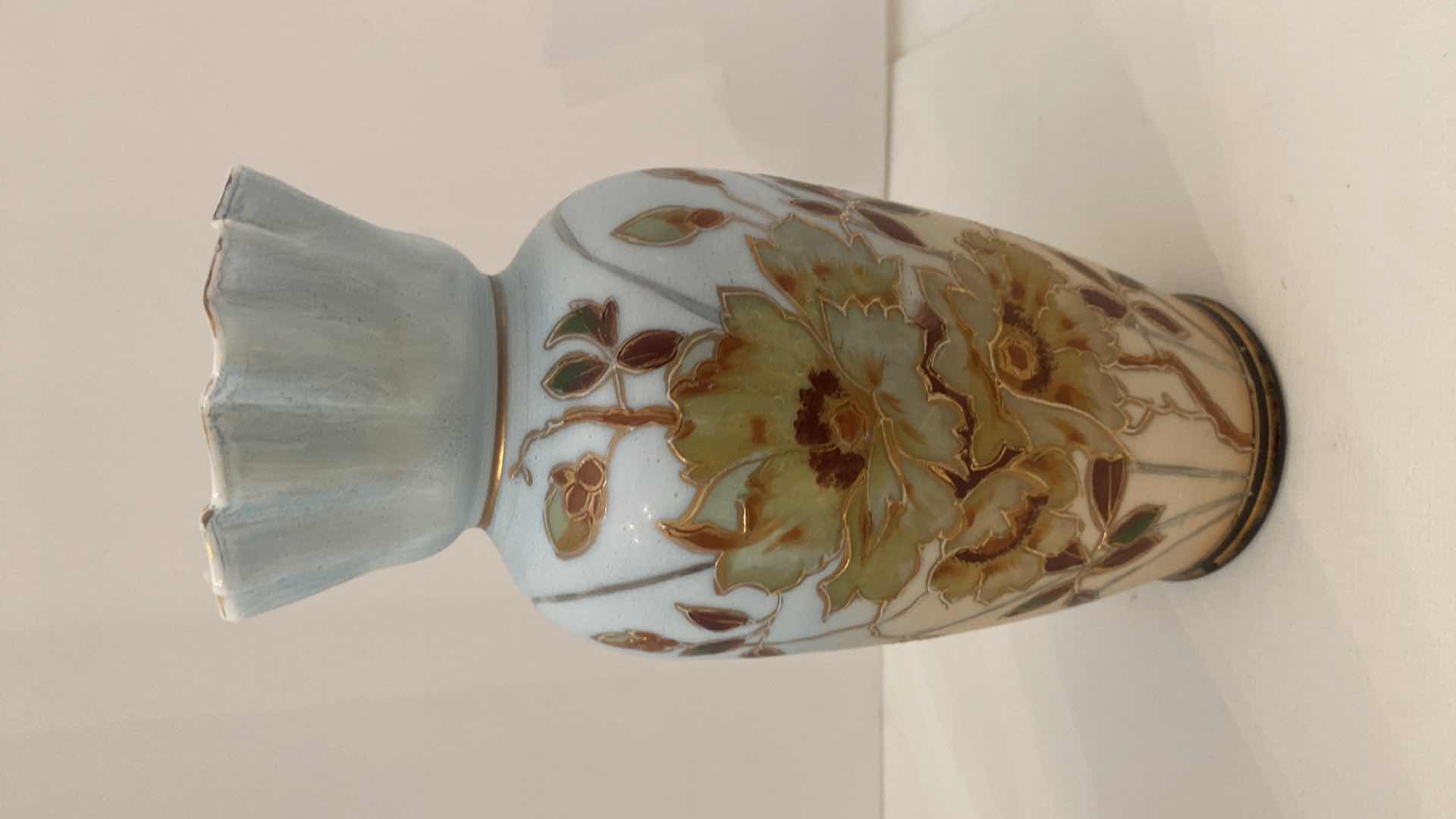 Photo 4 of Pair of Antique Hand Painted Floral Bristol Glass Vase - 12 1/2”