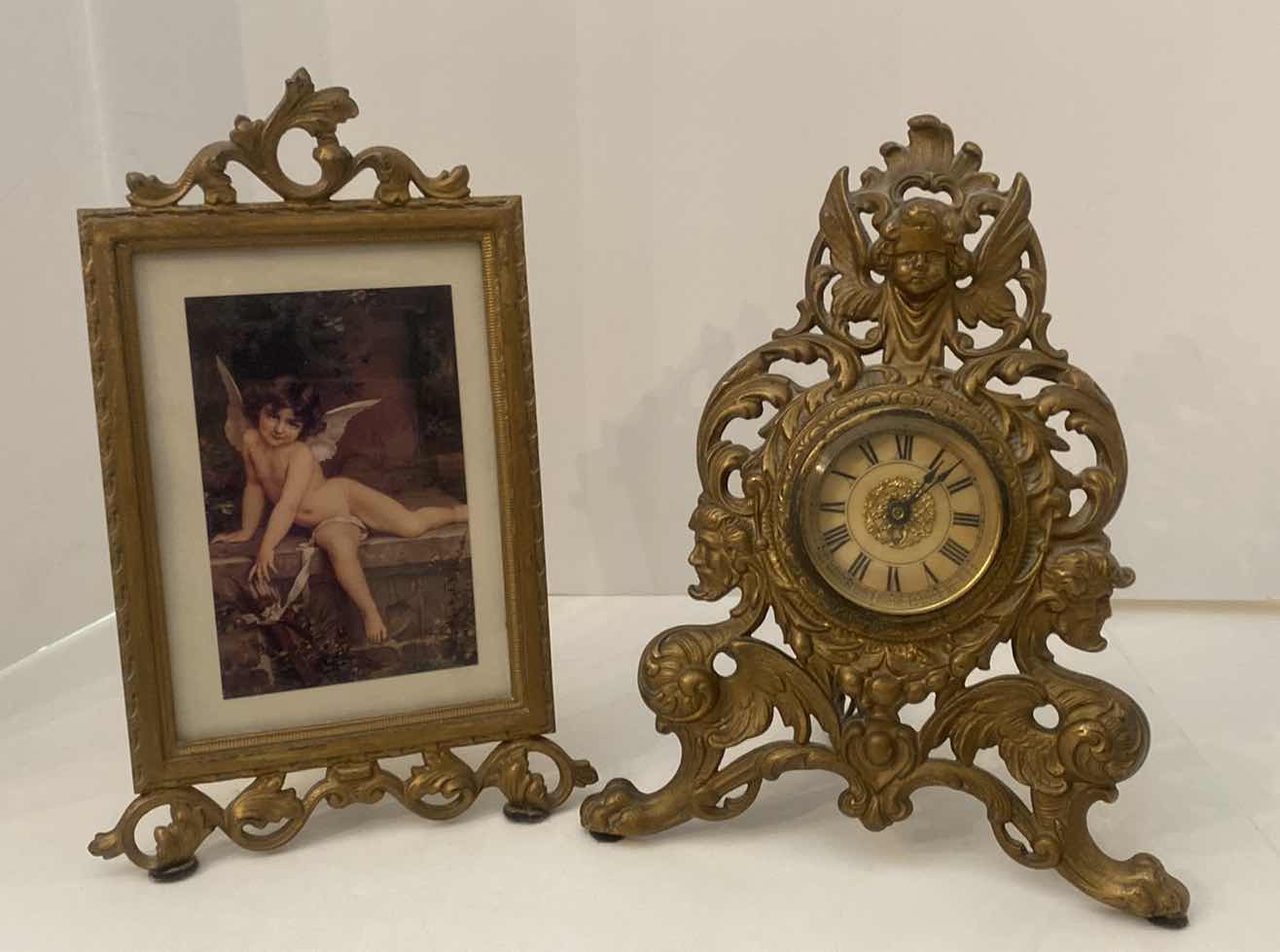 Photo 1 of BRASS PICTURE FRAME & BRASS WESTERN CLOCK CO MANTLE CLOCK 8 1/4” x 10 1/2”