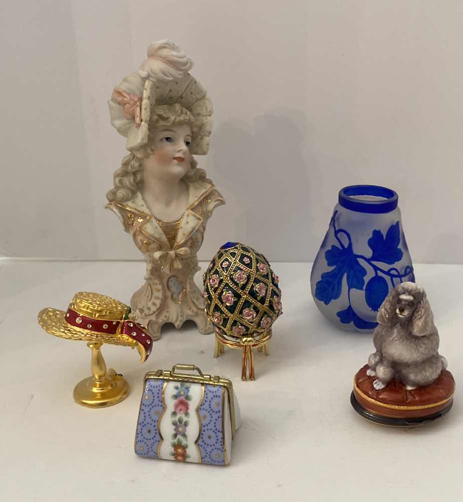 Photo 1 of ASSORTED FIGURINES AND TRINKET BOXES LARGEST H 6 1/2“