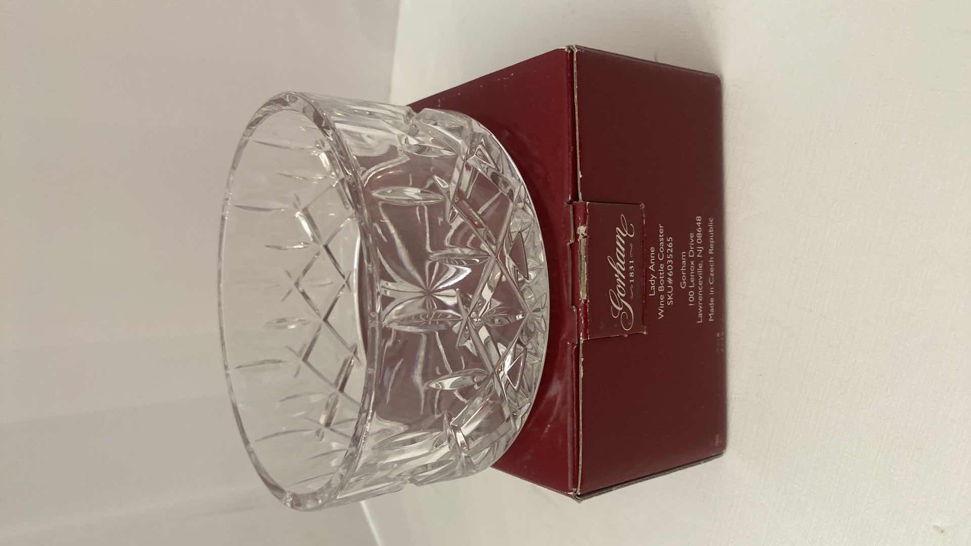 Photo 2 of GORHAM CRYSTAL LADY ANNE WINE COASTERS & UNMARKED HEART BOX WITH LID