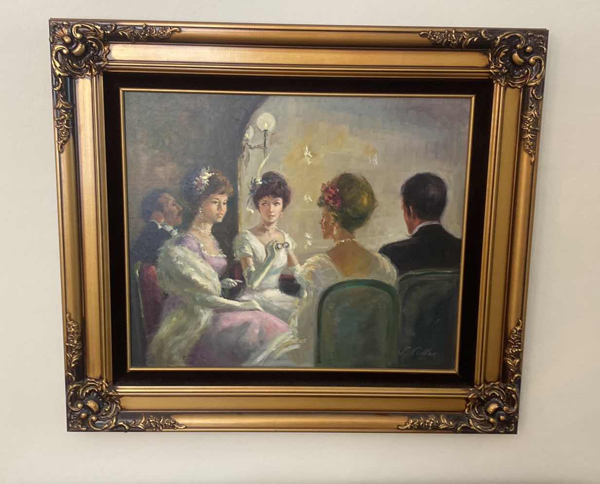 Photo 1 of FRAMED J. COLLAR 20th CENTURY IMPRESSIONIST OIL PAINTING OPERA SCENE ON CANVAS ARTWORK UNFRAMED MEASURES 24" X 20", FRAMED 32 1/2” x 28 1/2” ESTIMATED VALUE FROM JUNE 1983 FOR $475