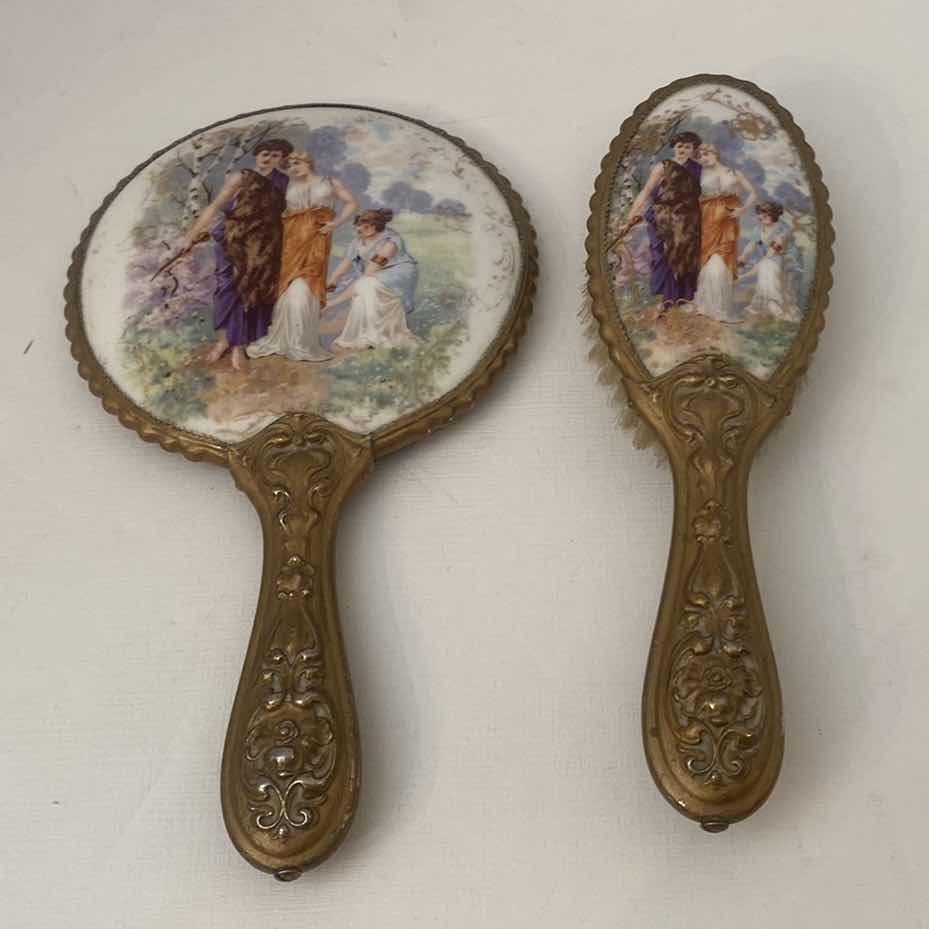 Photo 1 of VINTAGE ART NOVEAU HAND MIRROR & BRUSH