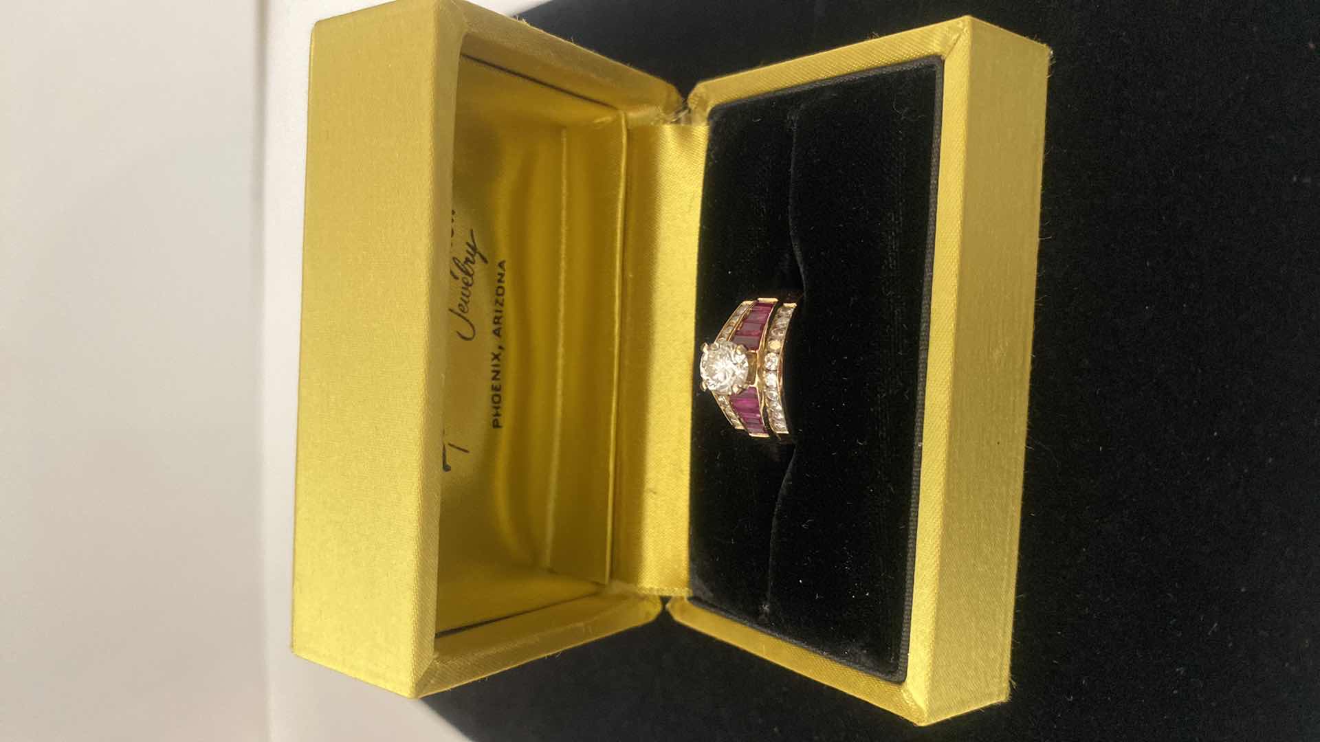 Photo 3 of LADIES JEWELRY - 14K GOLD RING WITH GEMSTONES RUBY & DIAMOND APPROX SIZE 4 1/2 to 5 1/2