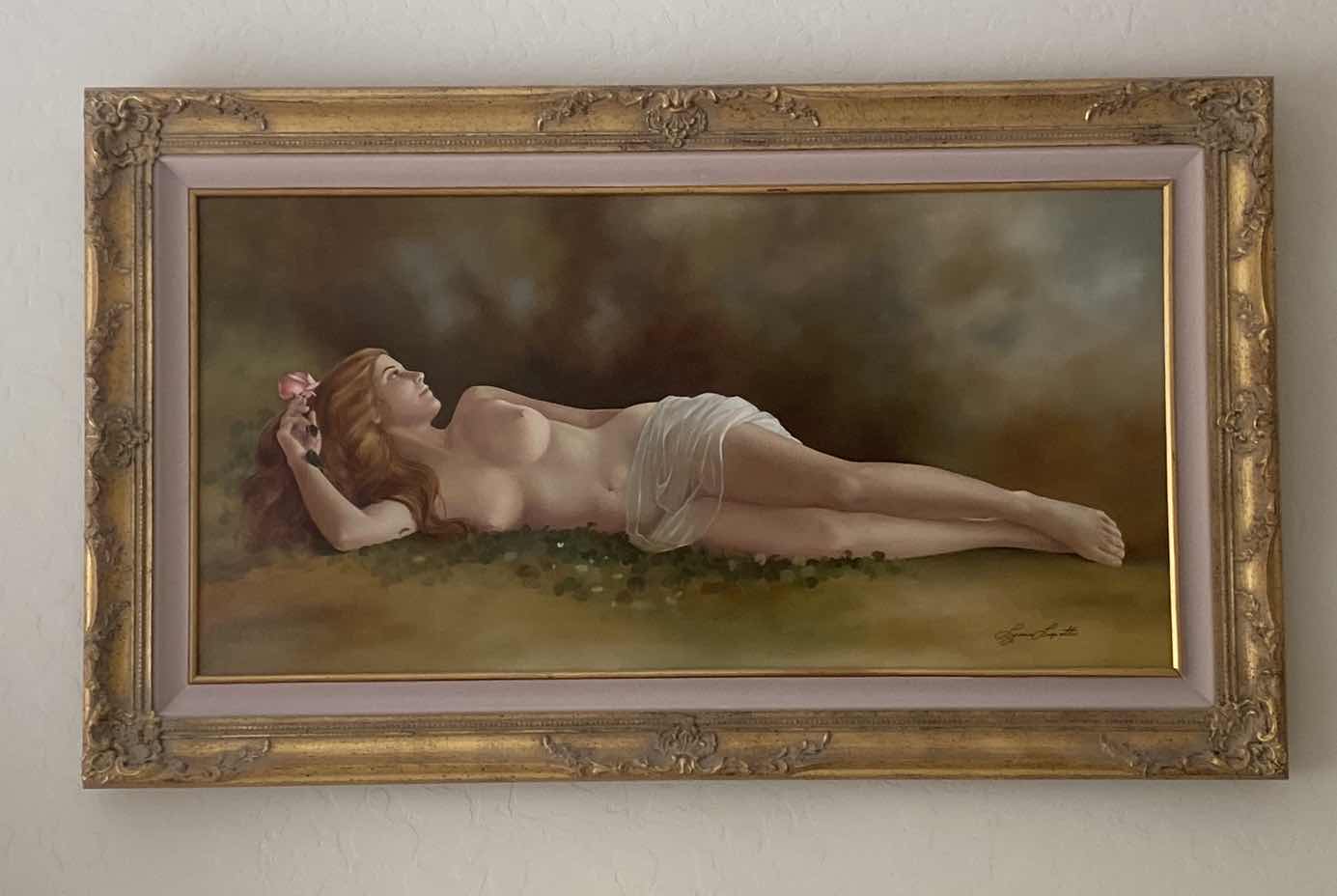 Photo 1 of ANTIQUE GOLD ORNATE FRAMED ORIGINAL OIL ON CANVAS ARTWORK BY ARTIST LYNN LUPETTI ESTIMATED VALUE $1600 IN JUNE 1983,
 25" X 43"  (UNFRAMED 18” X 36”)