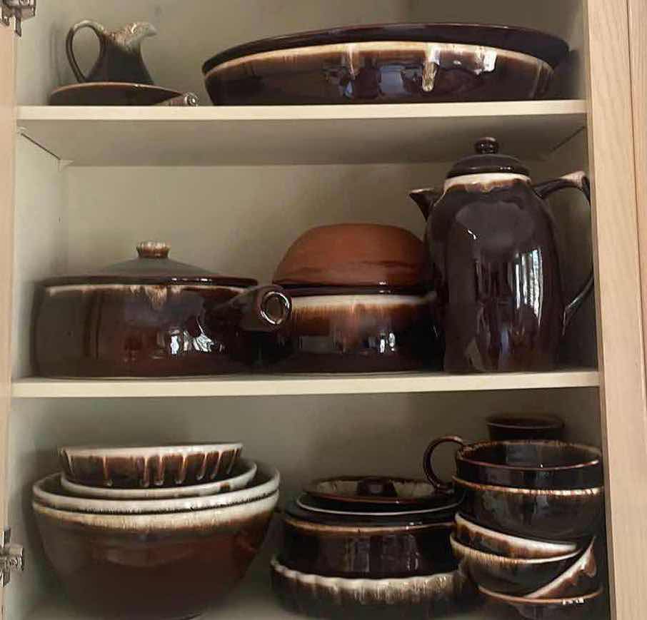 Photo 1 of CONTENTS OF KITCHEN CABINET -VINTAGE PFALTZGRAFF BROWN DRIP STONEWARE - 25 PIECES  BOWLS & SERVEWARE