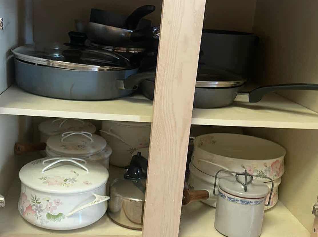 Photo 1 of CONTENTS OF KITCHEN CABINET- POTS & PANS