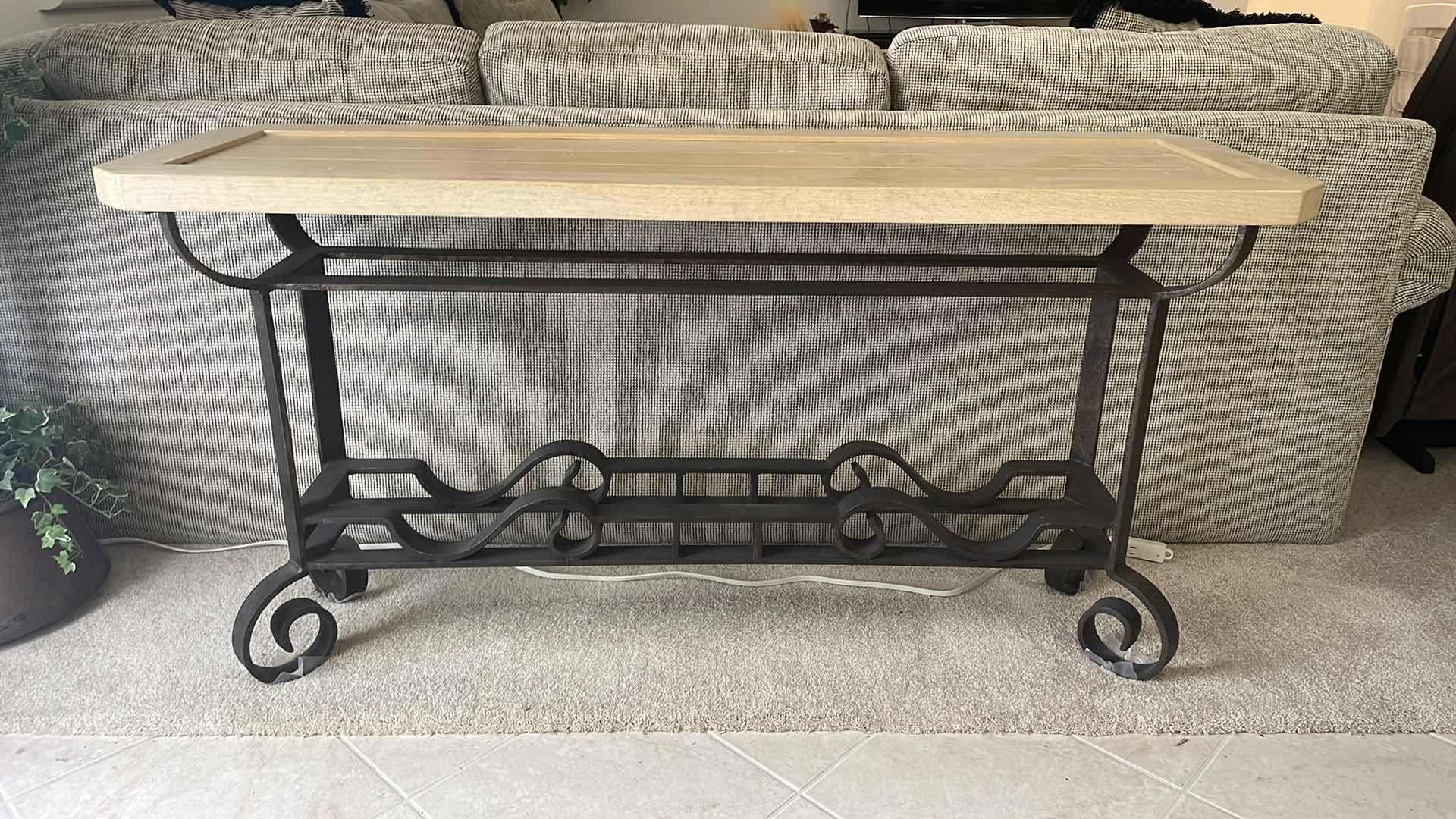 Photo 1 of CONSOLE TABLE W WOOD TOP & WROUGHT IRON BASE  55"x17" H28"